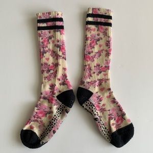 Floral Tuck Yeah long over the ankle Pure Barre Socks pink cute grippy sox